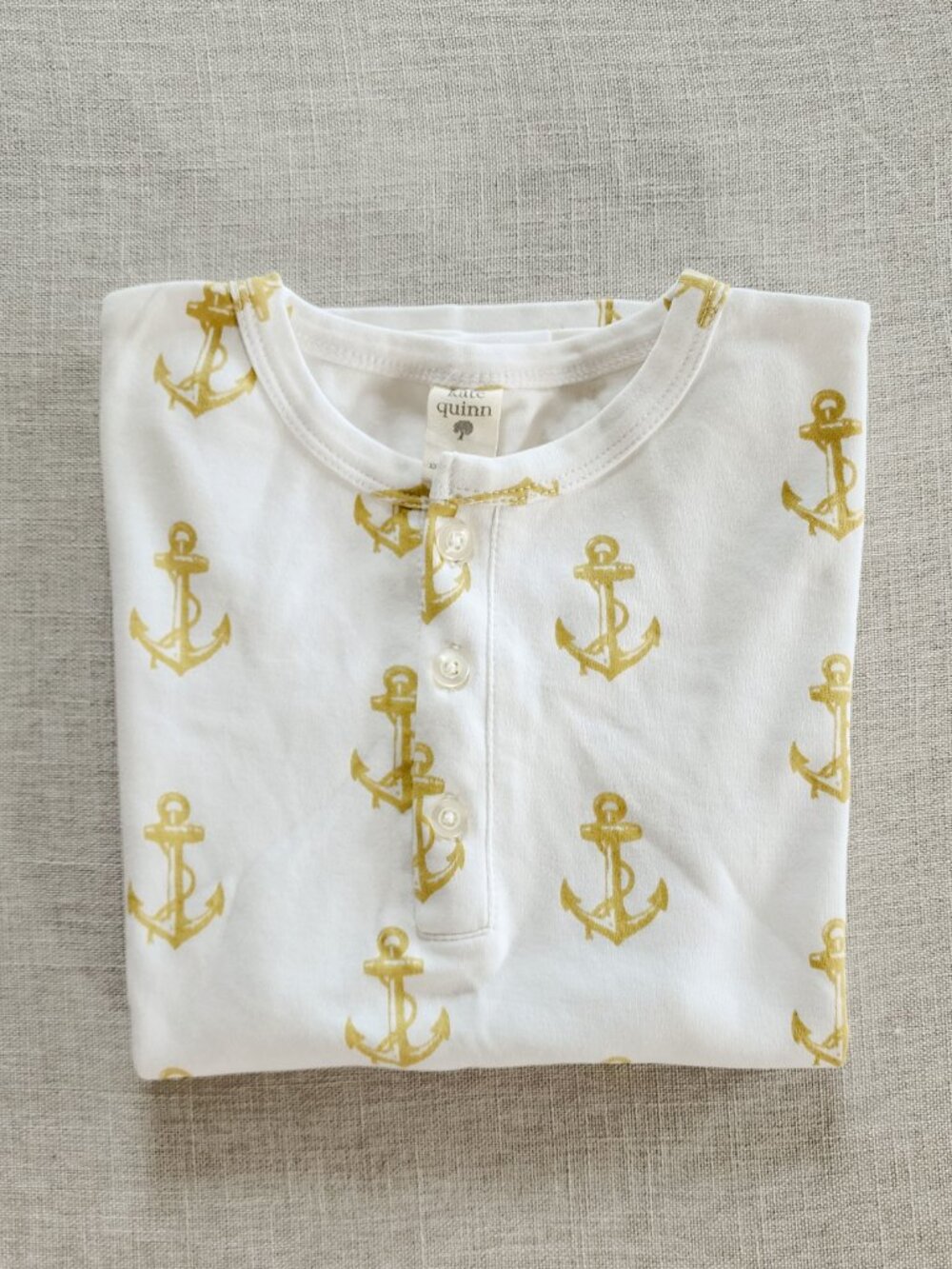 Kate Quinn Golden Anchor Short Sleeve Button Front Shirt 8Y